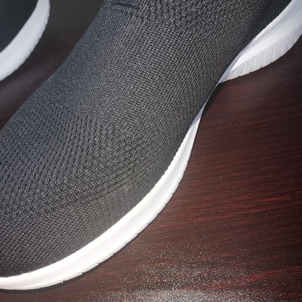 Skechers Womens Knit Sneakers 10M Slip Ons Ultra Flex First Comfort Black White - Picture 8 of 13